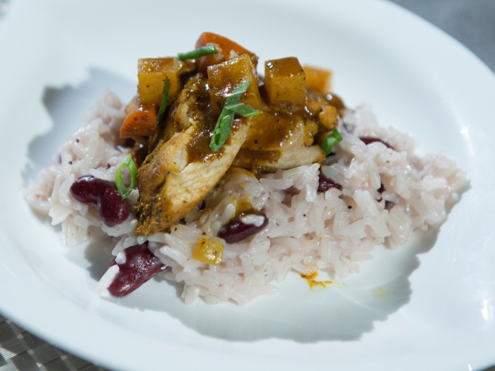 Jon Coombs Caribbean Chicken with Coconut Rice and Beans recipe  on Food Fighters