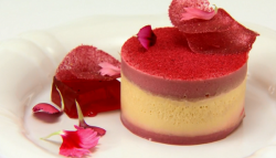 Danni’s pretty in pink raspberry rose and hibiscus trifle on The Great British Menu