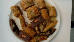 Greek Baklava dessert in Thessalonik on the Great Continental Railway Journeys with Michael Portillo