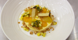 Dean’s light set custard with caramel jelly, char grilled pineapple on MasterChef: The Pro ...