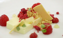 Dean’s white chocolate cheesecake on MasterChef: The Professionals