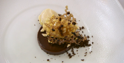 Scott’s chocolate ganache with white chocolate cream dessert on MasterChef: The Professionals