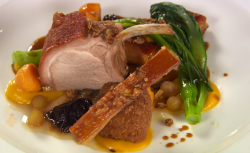 Mark’s pork three ways with prunes soaked in Earl Grey tea on MasterChef: The Professionals