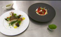 Mark’s pan fried cod with fish sauce and buttermilk panna cotta dessert  on MasterChef: Th ...
