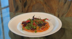 James Martin whisky-cured salmon with pickled beetroot, cucumber, shallots and cucumber ketchup  ...