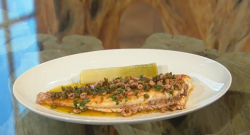 Bryn Williams Lemon sole with leeks, brown shrimp and capers on Saturday Kitchen