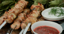 The Hairy Bikers pork shashlik kebab with dipping sauces on Saturday Kitchen