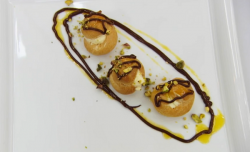 Katie’s profiteroles with Passion fruit and chocolate sauce on MasterChef
