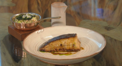 Paul Ainsworth’s Roast Turbot with  wild garlic and crab sauce on Saturday Kitchen