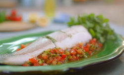 Whole Seabass With Tomato and Citrus Salas on Mary Berry’s Easter Feast