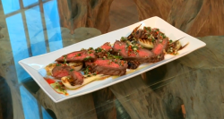 Ben Tish’s grilled beef bavette with smoky salad onions on Saturday Kitchen