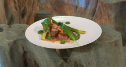 Michael Caines beef fillet with wild garlic purée and  wild mushrooms on Saturday Kitchen