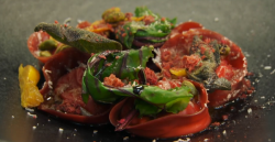 Antonio Favuzzi beetroot tortellini dish on MasterChef