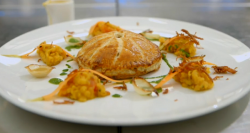 Billy’s curried duck pithivier with curry sauce on MasterChef