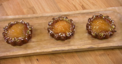 John Whaite’s cardamon poached pear and pistachio tart on Chopping Block