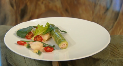 Galton Blackiston’s avocado ‘cannelloni’ with crab, scallops and sea herbs on  ...