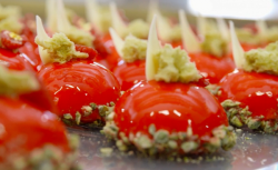 Helen, Samantha and Mark’s small domed cakes on Bake Off Creme de la Creme