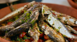 Omar’s grilled sardines and cherry tomato salad on the Food Chain