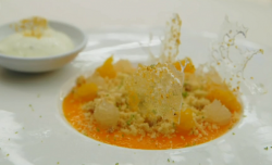 Billy’s lemon cheesecake with lime ice cream dessert on Masterchef