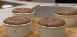 Helen and Lisa’s chocolate teaser souffle with chocolate sauce dessert on Chopping Block
