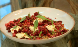 Claus Meyer’s beef, beetroot tartare with horseradish and a cream cheese dressing on Satur ...