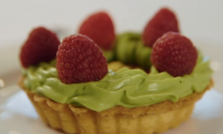 Annie’s raspberry curd tart with pistachio ice cream dessert on Masterchef