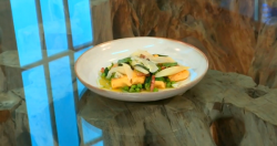 Sabrina Gidda’s ricotta gnudi vegetarian dish with peas and broad beans on Saturday Kitchen