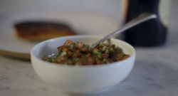 Tom Kerridge’s sauce vierge with tomatoes, chopped shallots, chopped herbs and cold presse ...