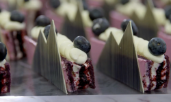 Savoy Chefs Irina, Felicien and Loic’s French Opera Aux Fruits with Blueberry joconde spon ...