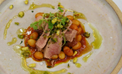 Juanita Iberico pork with coco de paimpol beans on MasterChef