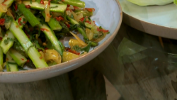 Sabrina’s asparagus salad with preserved lemons and pickled chilli on Saturday Kitchen