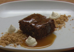 Chocolate Brownie with Walnut Crumb and Salted Caramel Sauce dessert on MasterChef Australia