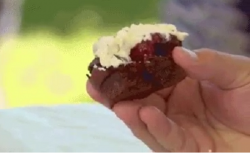 Blue team’s chocolate cupcakes with raspberry jam  on MasterChef Australia