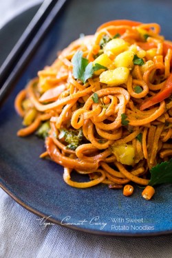 VEGAN COCONUT CURRY WITH SWEET POTATO NOODLES