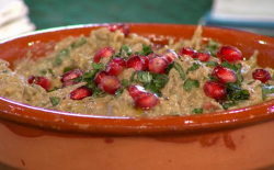 Yasmin Khan’s Iranian burnt aubergine and walnut dip on Sunday Brunch