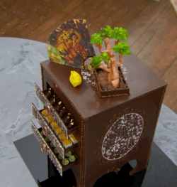 Park Lane team’s Japanese chocolate container  with mango and papaya nougat on Bake Off Cr ...