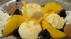 Stuart’s old fashion orange pana cotta with whisky dessert on Masterchef