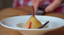 The Hairy Bikers poached pears with pear cider and salted caramel sauce on Hairy Bikers Everyday ...