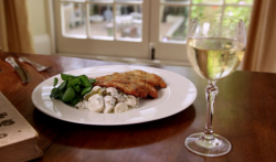 The Hairy Bikers  pork schnitzel with potato salad on Hairy Bikers Everyday Gourmets