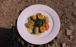 Brian Turner’s rye based scallops with sparkling wine and watercress sauce