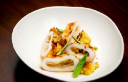 Anastasia’s torched maple calamari with roasted lemon myrtle cauliflower and pickled okra  ...