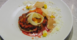 Jack’s steak tartare dessert with blood orange mousse with spiced chocolate cake on Masterchef