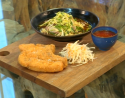 Angela Hartnett’s  Japanese tonkatsu deep fried breaded pork cutlet with salad dish on Sat ...