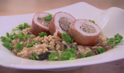 Denise and Dan turkey ballotine with wild mushroom risotto dish on Chopping Block