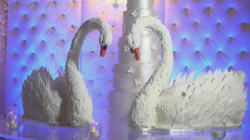 Renu’s vanilla sponge swans wedding cake on The Extreme Cake Makers