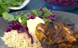 Masterchef winner Ping Coombes grilled curry chicken salad and banana rolls on The Saturday Show