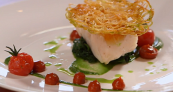 Bermudian fillet of cod with catchup and potato galutte dish on Saturday Kitchen