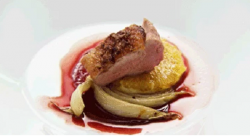 Crispy duck with fennel, orange and beetroot dish on MasterChef Australia