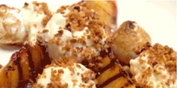 Grilled peaches with marshmallow and white chocolate mousse dessert on Masterchef Australia