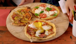 Socca pizzas with heritage beetroot on Eating Well with Hemsley + Hemsley